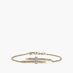Spear diamond pave station bracelet in 14k gold, front view