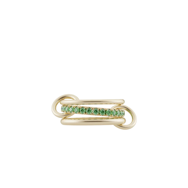 Spinelli Kilcollin Petunia Ring in Yellow Gold with Emerald, Detail View.