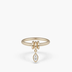 Spinelli Kilcollin Pia Marquise Diamond Ring. Annulet ring linked to an Annulet accented by a marquise-shaped white diamond pave drop charm, shown in 18k yellow gold