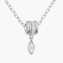 Spinelli Kilcollin Vesta Marquise Silver Diamond Necklace - 18-inch sterling silver chain necklace with interlocking Annulet links, featuring a white diamond Annulet holding a marquise-shaped white diamond pave drop charm with spring ring clasp, 0.19 carats total diamond weight