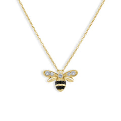 Black and White Diamond Bee Pendant Necklace