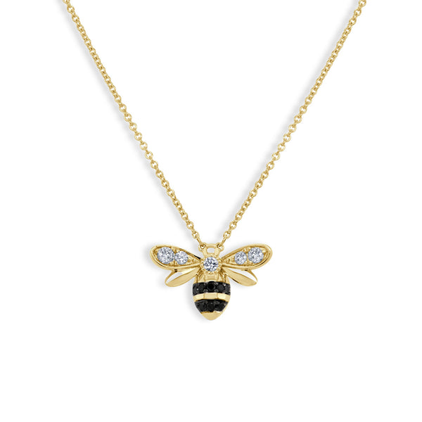 Black and White Diamond Bee Pendant Necklace