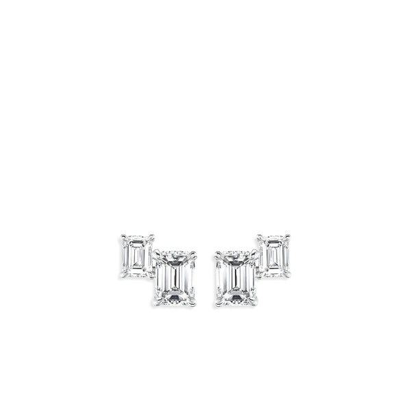 1.40 Carat Emerald-Cut Double Diamond Stud Earrings