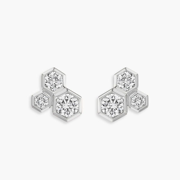 Hexagon Cluster Diamond Stud Earrings