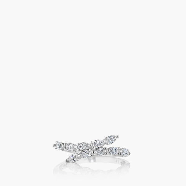 Tacori Crescent pear lab-grown diamond ring in 18K white gold with milgrain detailing, front view