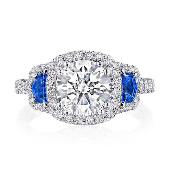 Tacori RoyalT Emerald Cut Triple Bloom with Sapphire Side Stones