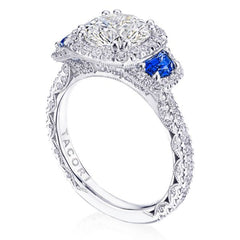 Tacori RoyalT Round Triple Bloom with Sapphire Side Stones