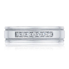 Men's 6mm Tacori Mixed Finish Platinum Diamond Wedding Band