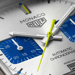 TAG Heuer Monaco Chronograph Silver and Blue Dial Leather Strap - 39mm