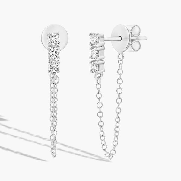 Private Label Gold & Diamond Chain Dangle Stud Earrings