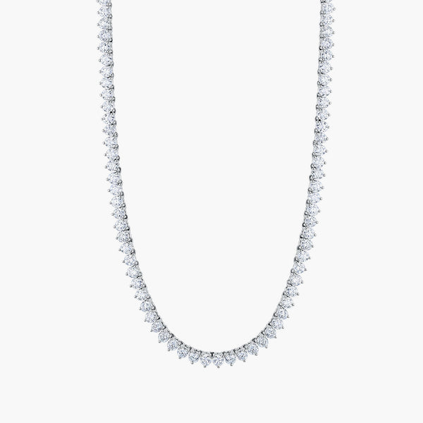 Three-prong round diamond opera necklace in 18K white gold with 11.45ct diamonds, front view