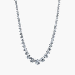 3-prong round diamond riviera necklace in platinum with 15ct diamonds, front view