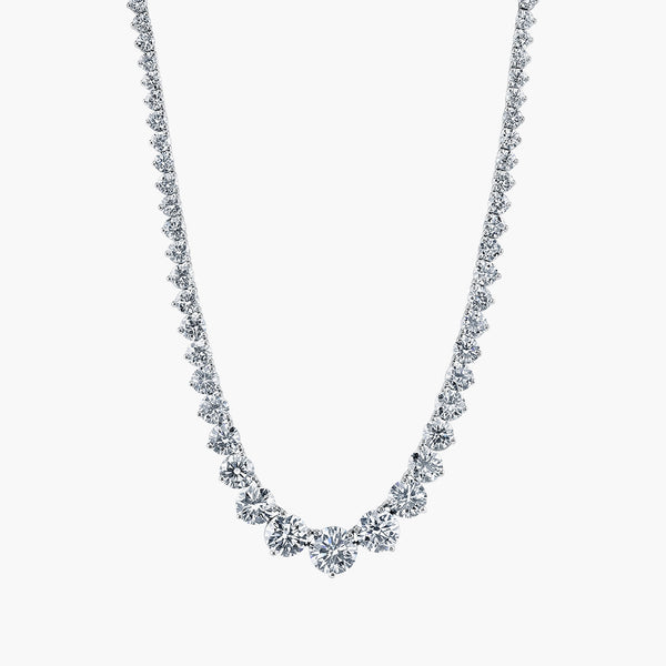 3-prong round diamond riviera necklace in platinum with 15ct diamonds, front view
