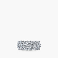 Three-row round diamond prong-set band in platinum, front view