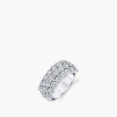 Three-row round diamond prong-set band in platinum, top view