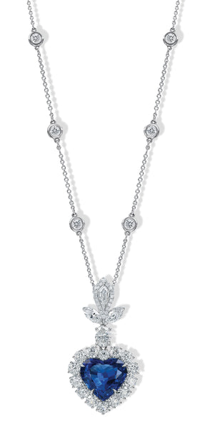 lab-grown-diamond-natural-blue  Diamond Saphire Heart Pendant .25TDW .75KTS 18KT display picture 1
