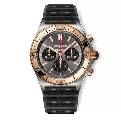 Breitling Chronomat B01 42 Two-Tone Watch Gray Dial with Black Rouleaux Rubber Strap — 42mm - Breitling product
