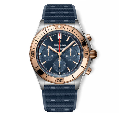 Breitling Chronomat B01 42 Two-Tone Watch Blue Dial with Rubber Rouleaux Strap — 42mm - Breitling product