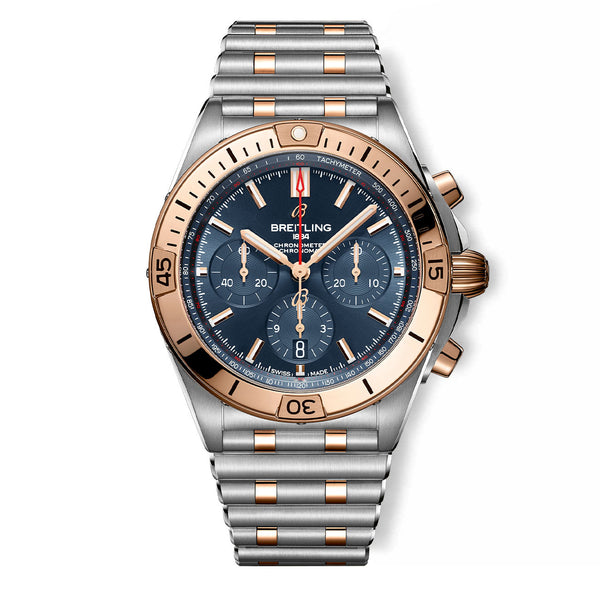 Breitling Chronomat B01 42 Two-Tone Watch Blue Dial with Stainless Steel Rouleaux Bracelet — 42mm