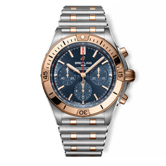Breitling Chronomat B01 42 Two-Tone Watch Blue Dial with Stainless Steel Rouleaux Bracelet — 42mm
