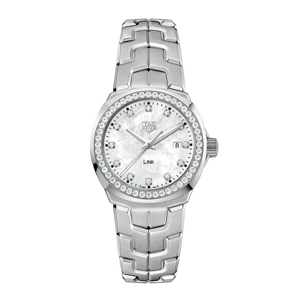 TAG Heuer Link Diamond Bezel &amp; White Mother of Pearl Dial Watch