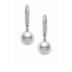 Mikimoto White Gold Akoya Pearl and Diamond Drop Earrings