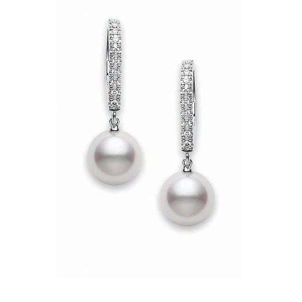 Mikimoto White Gold Akoya Pearl and Diamond Drop Earrings