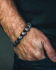 William Henry Shaman Onyx & Silver Skull Bracelet