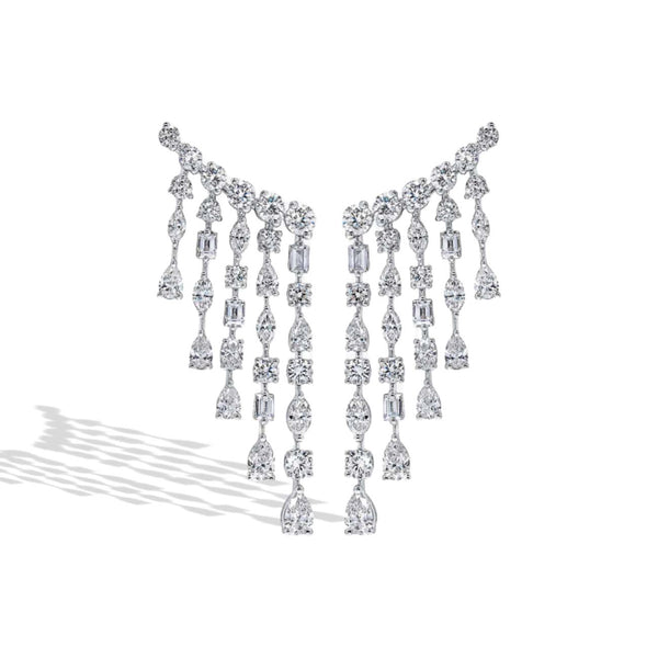 Private Label Cascade Multi-Shape Diamond Drop Earrings in 18K White Gold