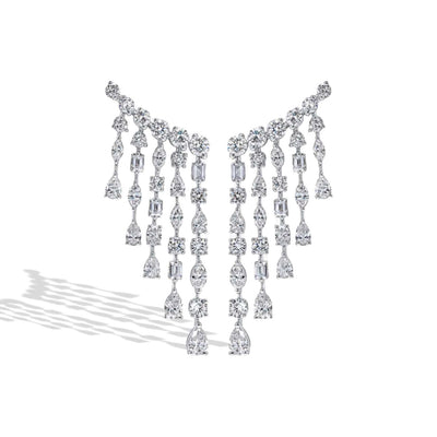 Private Label Cascade Multi-Shape Diamond Drop Earrings in 18K White Gold - Private Label product