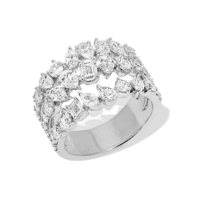 Private Label Three Row Fancy-Shape Diamond Ring in 18K White Gold - Private Label product