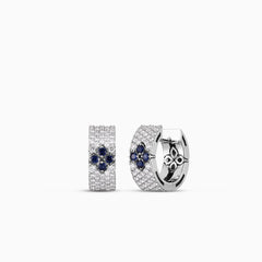 Roberto Coin White Gold Love in Verona Pave Diamond and Sapphire Hoop Earrings