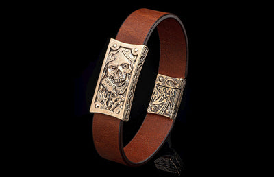 William Henry La Grange Bronze Skull Brown Leather Bracelet - William Henry product