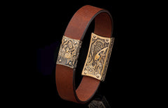 William Henry La Grange Bronze Skull Brown Leather Bracelet