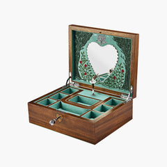 Wolf Ballet musical jewelry box open showing storage and music mechanism
