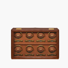 Brogue 8-piece watch winder in burnished plant-based material with Old English brass hardware, front view
