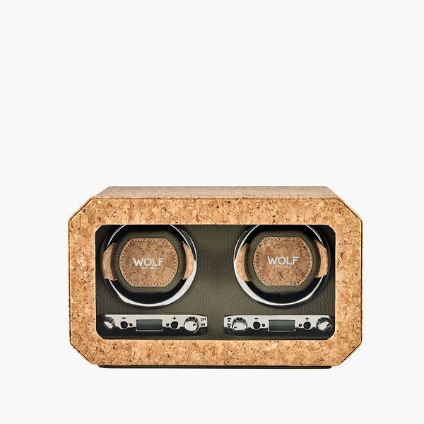 Wolf Cortica double watch winder in cork, front view