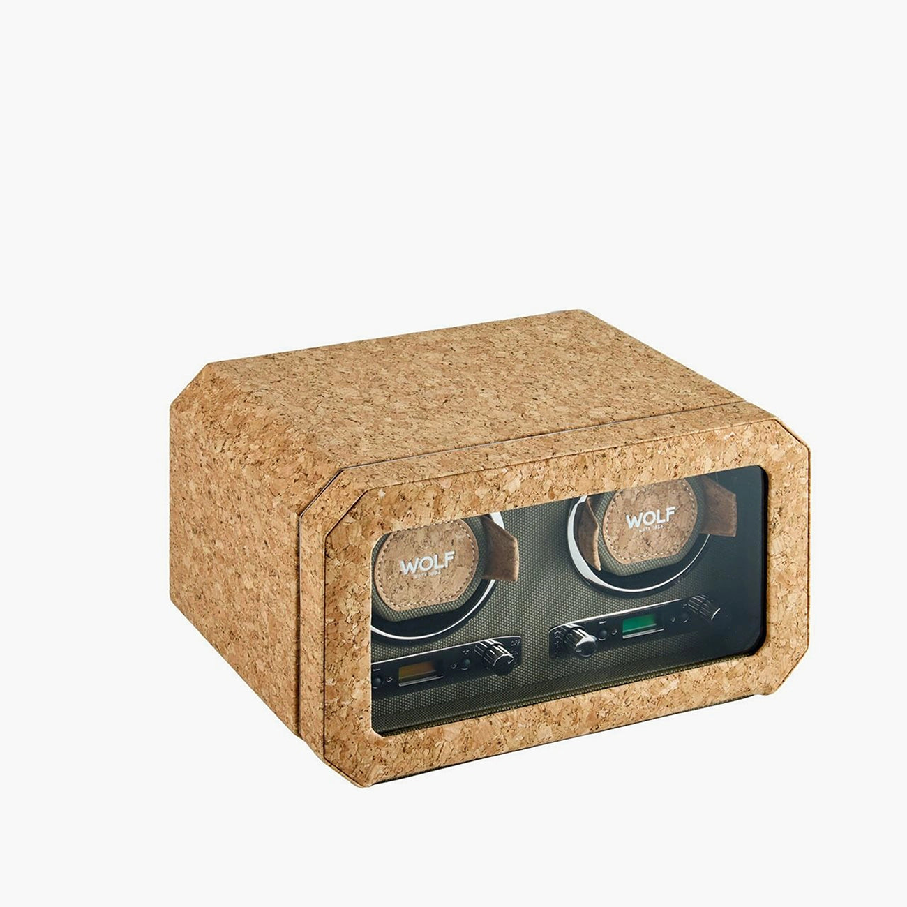 Wolf Cortica double watch winder side profile showing cork construction