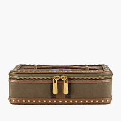 Wolf Ida travel zip jewelry case in khaki, front view