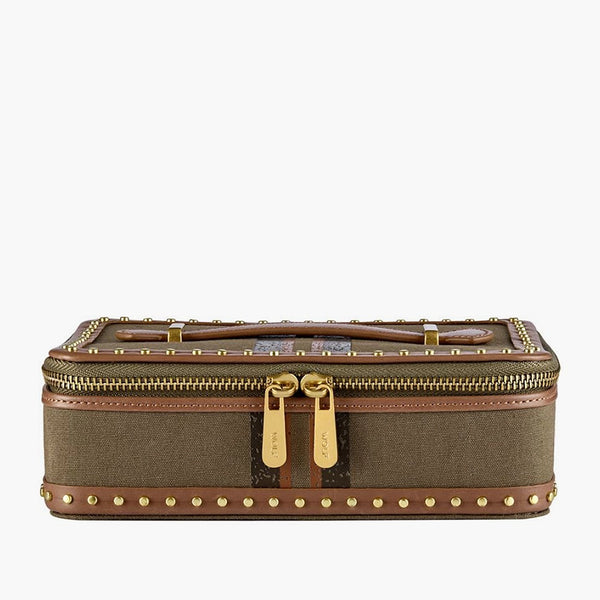 Wolf Ida travel zip jewelry case in khaki, front view
