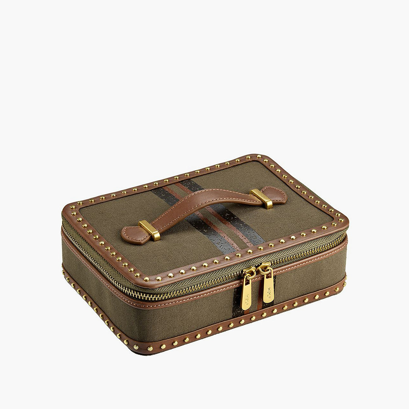 Wolf Ida travel zip jewelry case khaki finish, side profile
