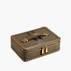 Wolf Ida travel zip jewelry case khaki finish, side profile
