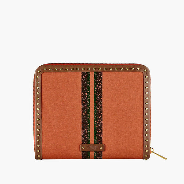 Wolf Ida travel zip jewelry portfolio in orange, front view