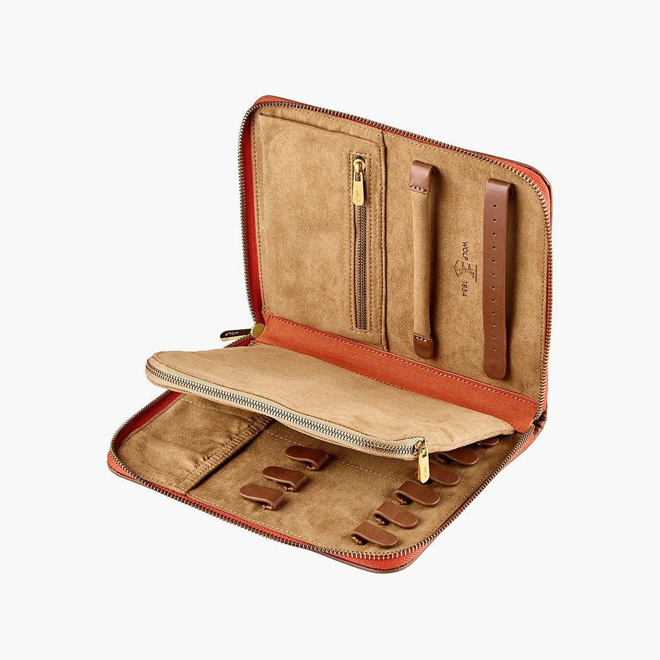Wolf Ida travel zip jewelry portfolio open showing organization