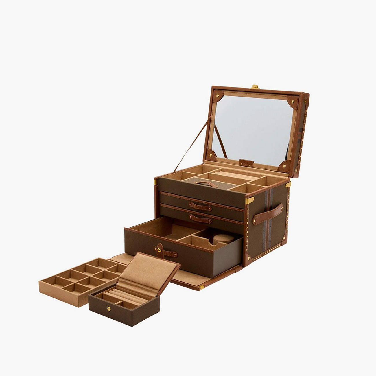 Wolf Ida trunk jewelry box open showing storage compartments