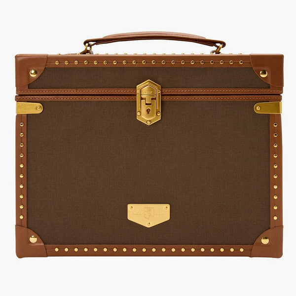 Wolf Ida trunk jewelry box in khaki, front view