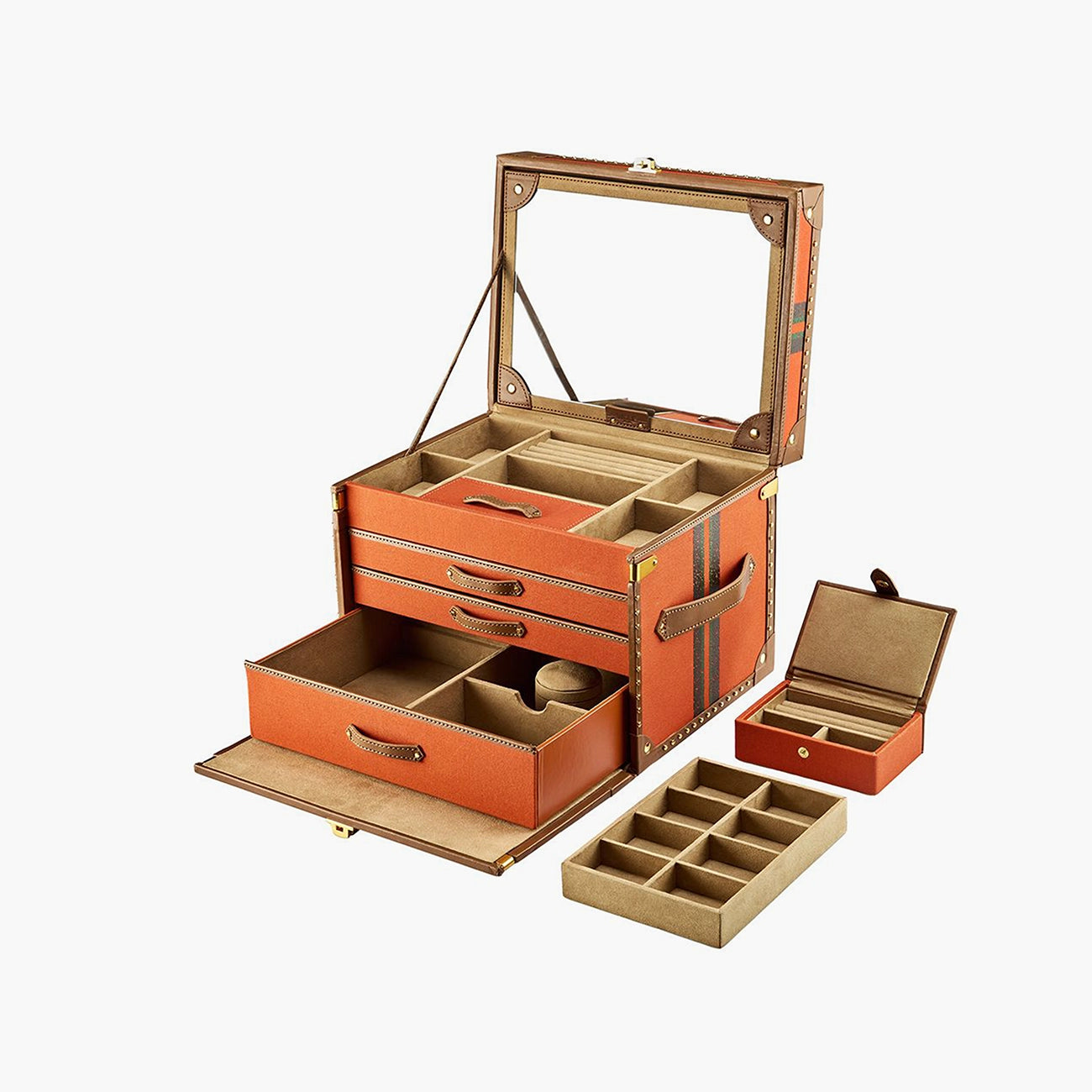 Wolf Ida trunk jewellery box open showing interior compartments