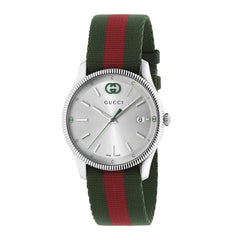 Gucci G-Timeless 38mm Red and Green Striped Nylon Watch