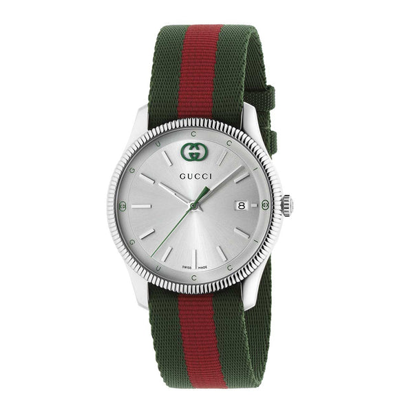 Gucci G-Timeless 38mm Red and Green Striped Nylon Watch