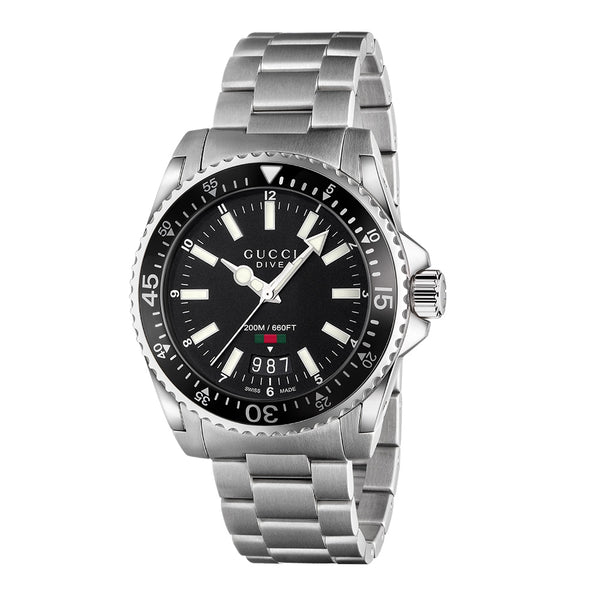 Gucci Dive 40mm Stainless Steel Matte Black Dial Watch